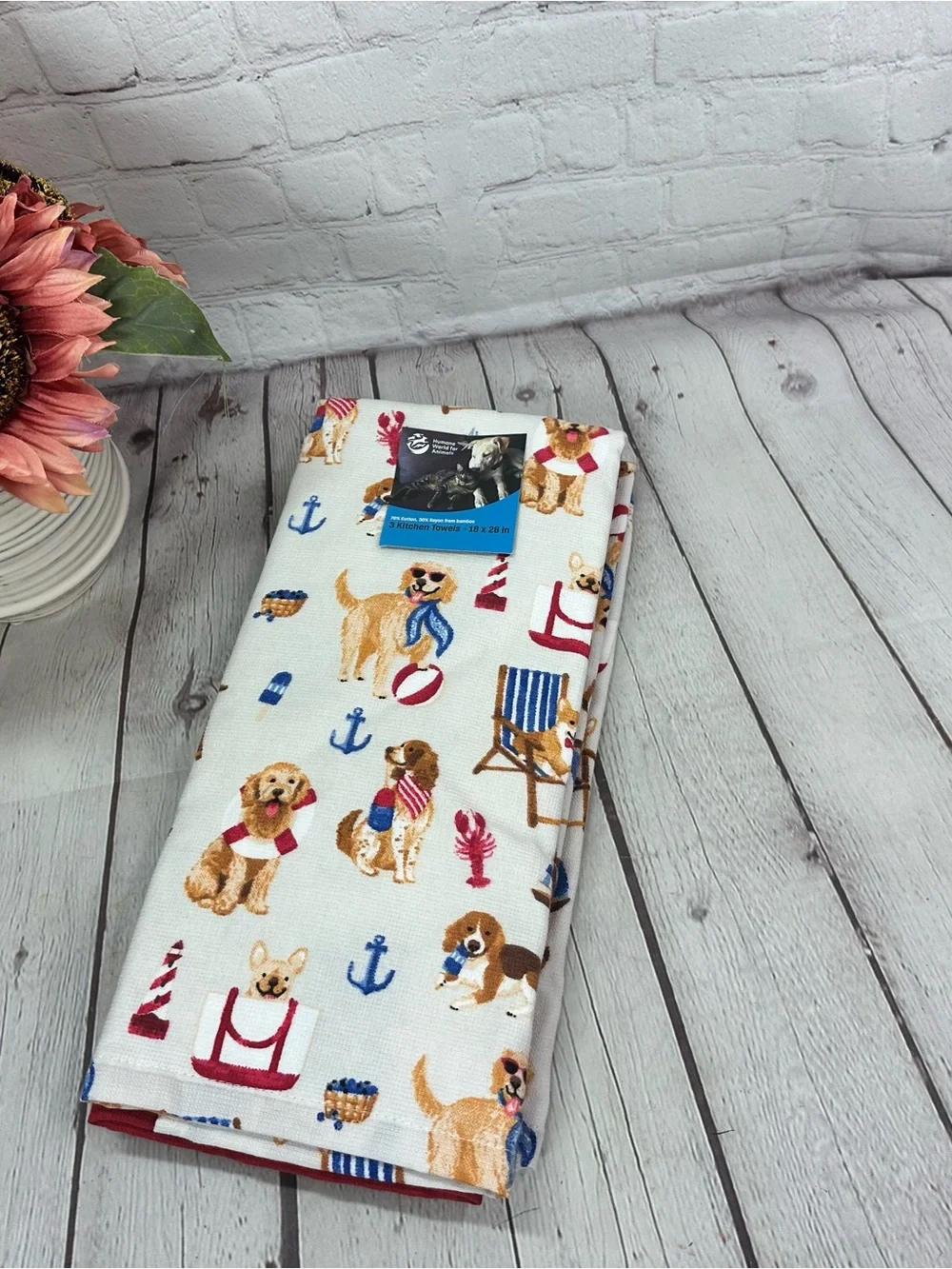 Dog Print Kitchen Towel - White with Multi-Color Dog Motif